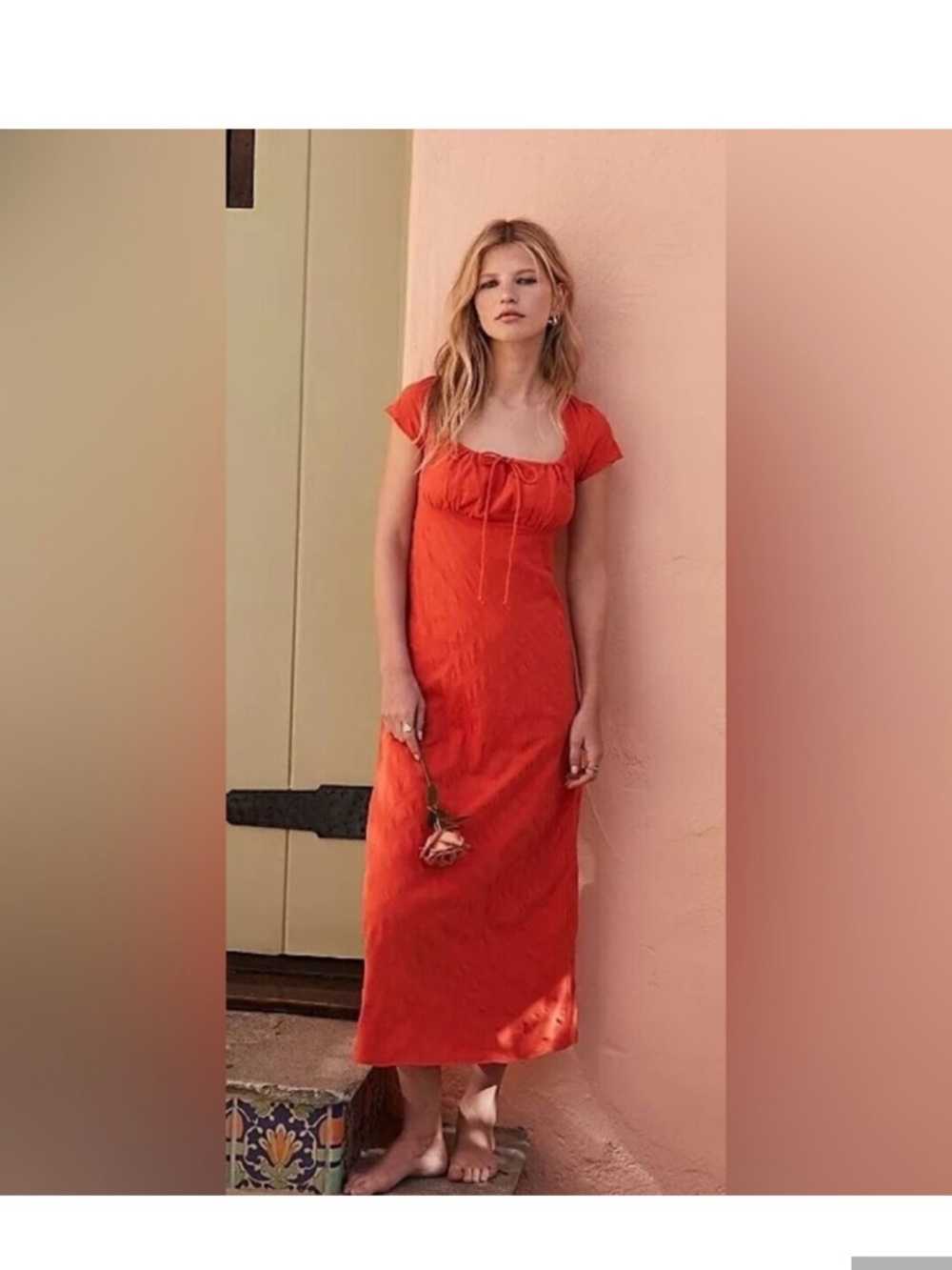 Free People Natalya Red Maxi Dress with Short Cap Sleeves